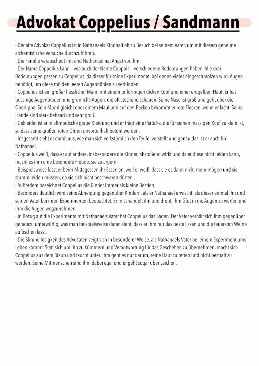 E. T. A. HOFFMANN
DER SANDMANN
DAS ÖDE HAUS
Ever Sand ann
ffd Beziehungen der Charaktere untereinander
eine
Person?
Coppelius
Forschung
Vate