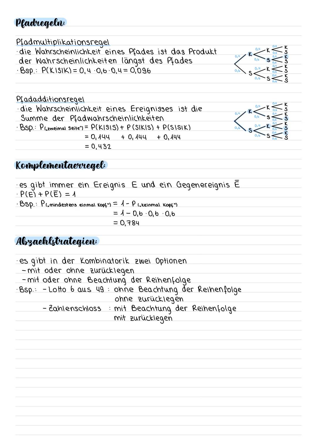 # Stochastik

Der Binoialkoeffizient

$\binom{n}{k} = \frac{n!}{k! \cdot (n-k)!}$ (im TR: $n \, nCr \, k$)

n- Anzahl Objekte gesamt
k- Anza