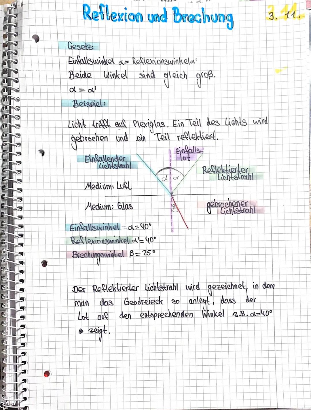 Licht und Brechung einfach erklärt: Reflexion und Brechung für Kinder - Arbeitsblatt mit Lösungen