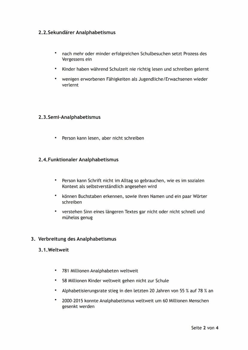 Gliederung
1. Definition
2. Differenzierungen bei Analphabeten
2.1. Primärer Analphabetismus
2.2. Sekundärer Analphabetismus
2.3. Semi-Analp