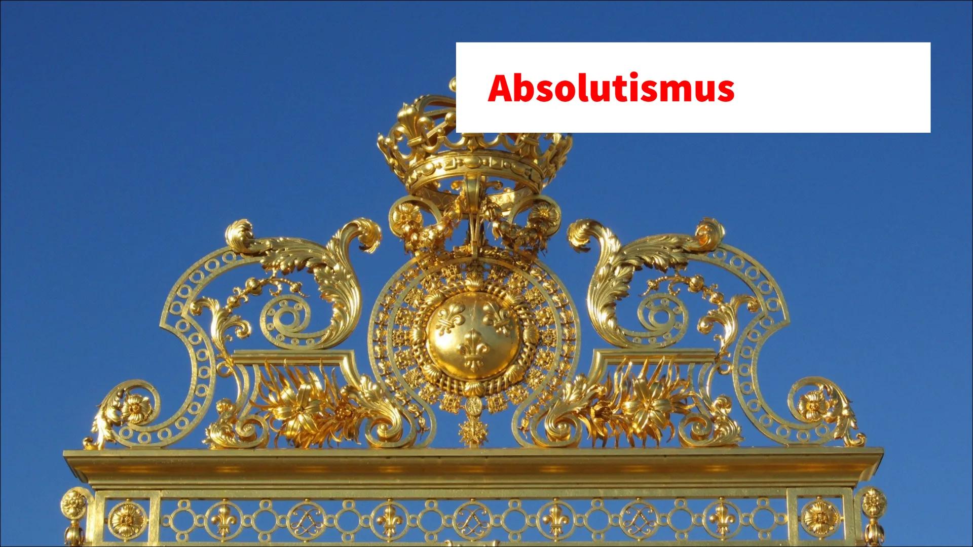 Absolutismus
✓ Begriffserklärung
Absolutismus bezeichnet sowohl eine Zeitepoche, als auch eine Regierungsform. Als
Herrschaftsform ist sie e