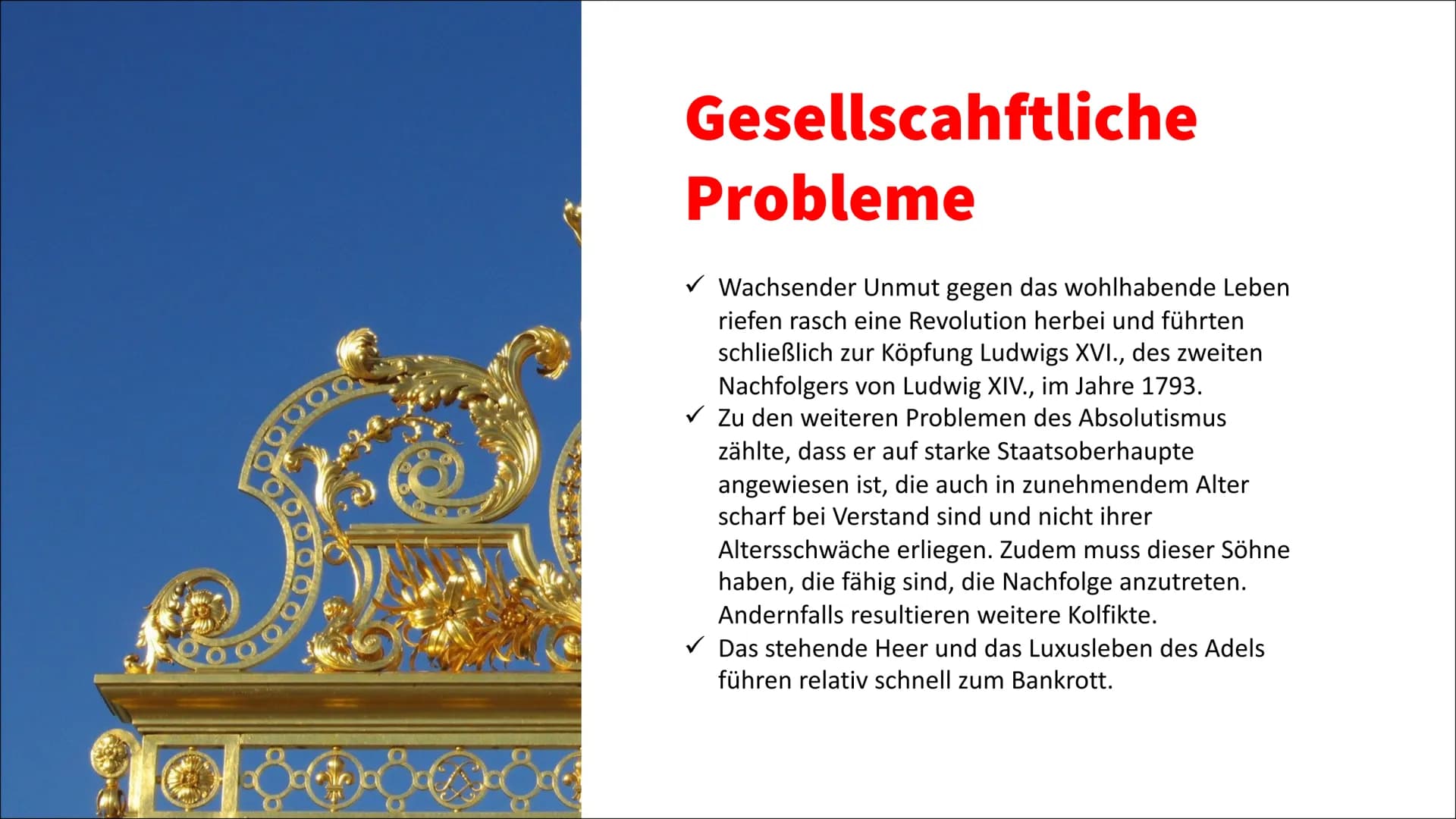 Absolutismus
✓ Begriffserklärung
Absolutismus bezeichnet sowohl eine Zeitepoche, als auch eine Regierungsform. Als
Herrschaftsform ist sie e