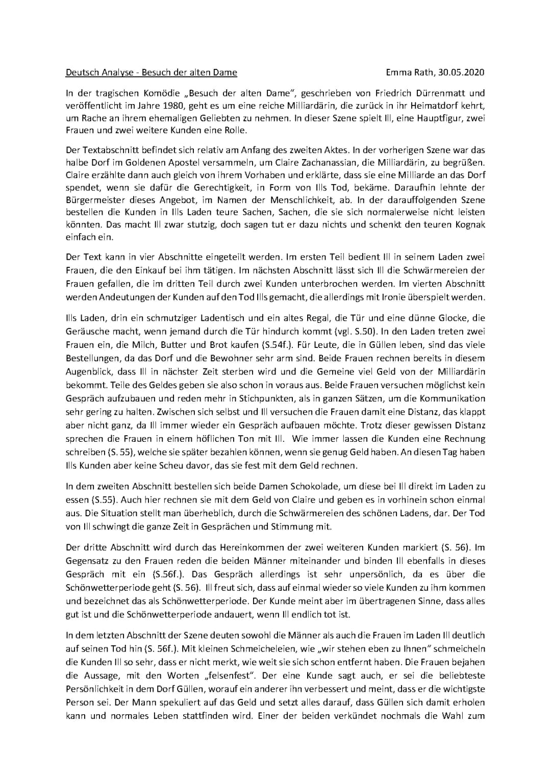 Besuch der alten Dame - Dramenanalyse