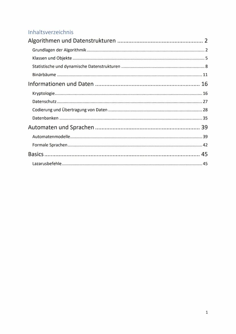 ABI-INFORMATIK
Leon Schwarz Inhaltsverzeichnis
Algorithmen und Datenstrukturen
Grundlagen der Algorithmik.
Klassen und Objekte.
Statistische