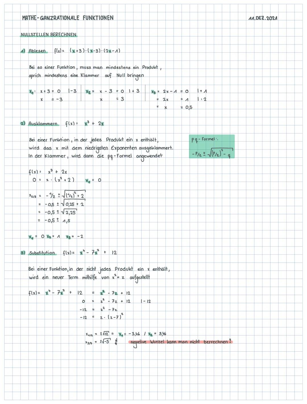 MATHE-GANZRATIONALE FUNKTIONEN
GRAD UND KOEFFIZIENTEN
Der Grad entspricht immer dem höchsten
Exponenten einer Funktion f.
Die Koeffizienten 