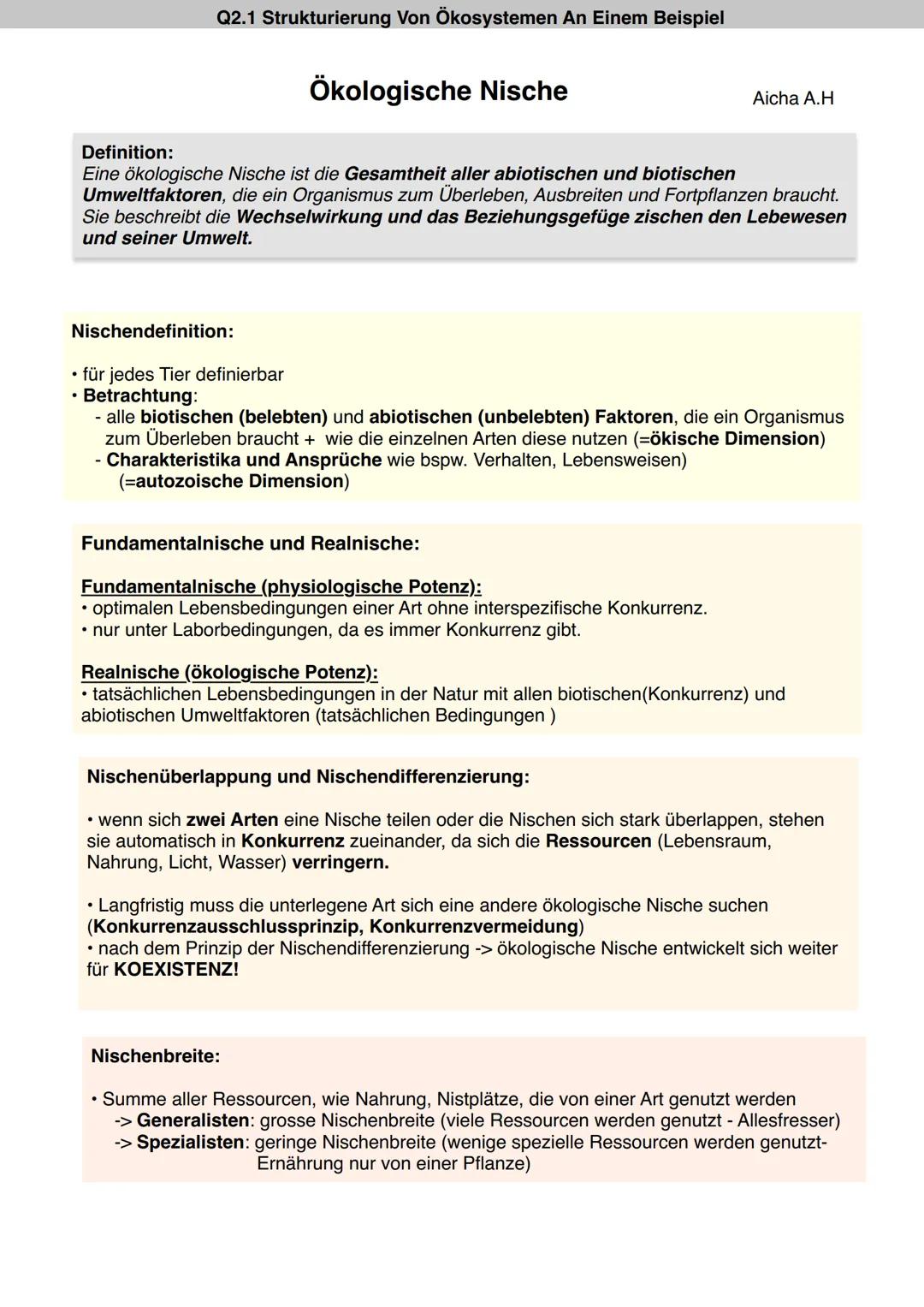# Q2.1 Strukturierung Von Ökosystemen An Einem Beispiel

# Ökologische Nische

Aicha A.H

Definition:
Eine ökologische Nische ist die Gesamt