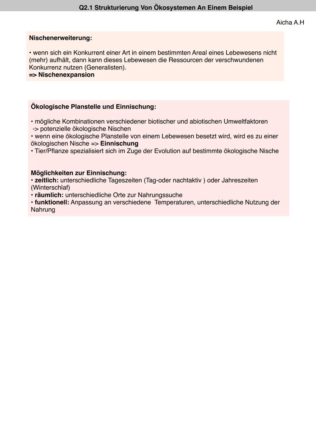 # Q2.1 Strukturierung Von Ökosystemen An Einem Beispiel

# Ökologische Nische

Aicha A.H

Definition:
Eine ökologische Nische ist die Gesamt