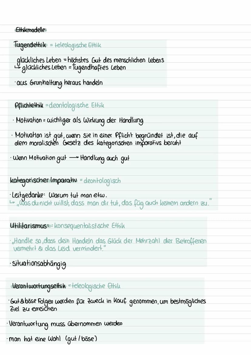 überblick:
Moral: Normen & Werte, die in einer Gesellschaft als verbindlich
gelten Moral ist wandelbar & beruht auf Gewohnheit
Ethik: Theori