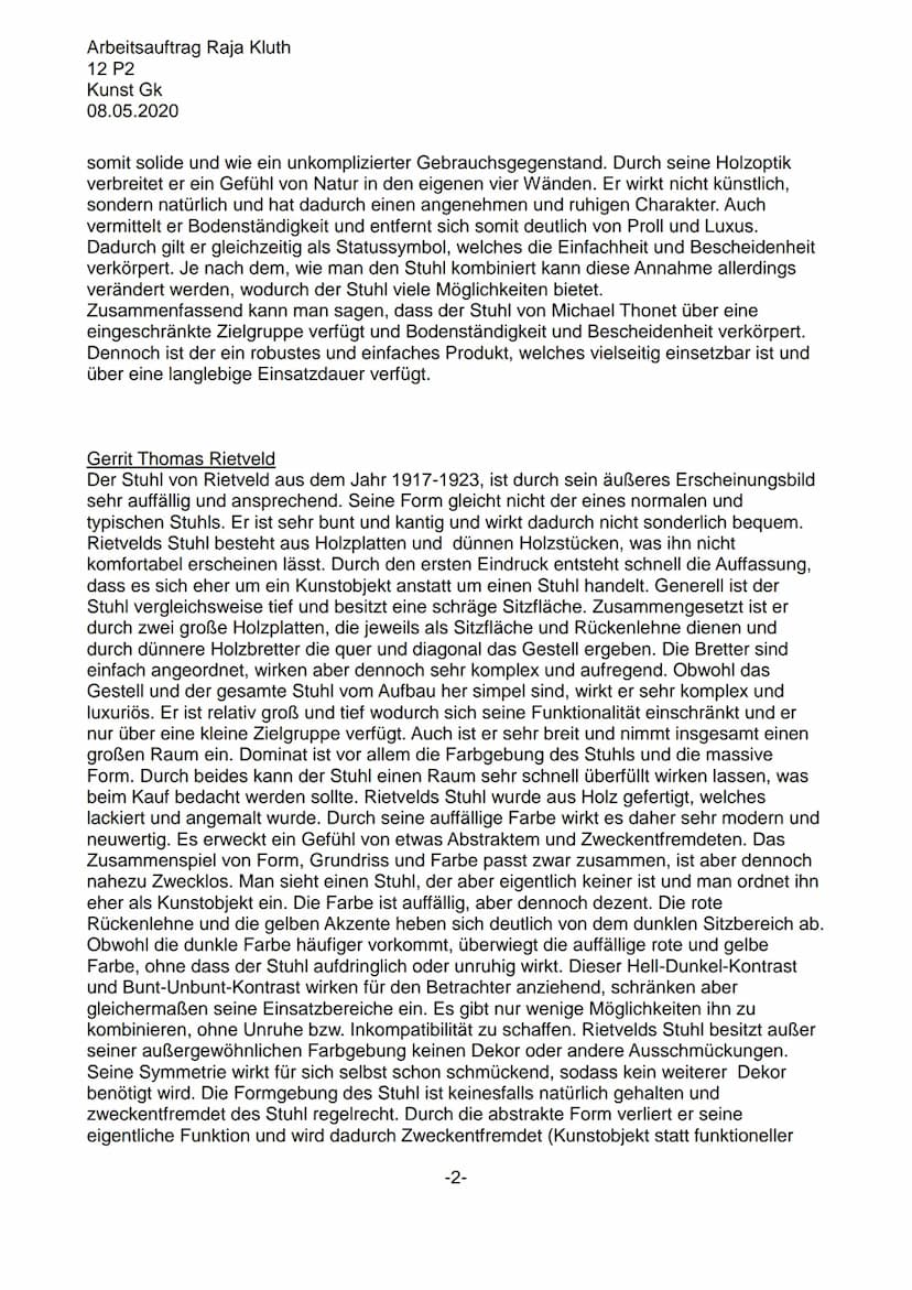 Design-Analyse
Kunst Arbeitsauftrag Raja Kluth
12 P2
Kunst Gk
08.05.2020
Design-Analyse -
Michael Thonet:
Der Stuhl von Michael Thonet aus d