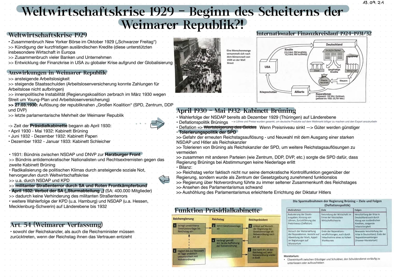 Weltwirtschaftskrise 1929 – Beginn des Scheiterns der
Weimarer Republik?!
Weltwirtschaftskrise 1929
• Zusammenbruch New Yorker Börse im Okto