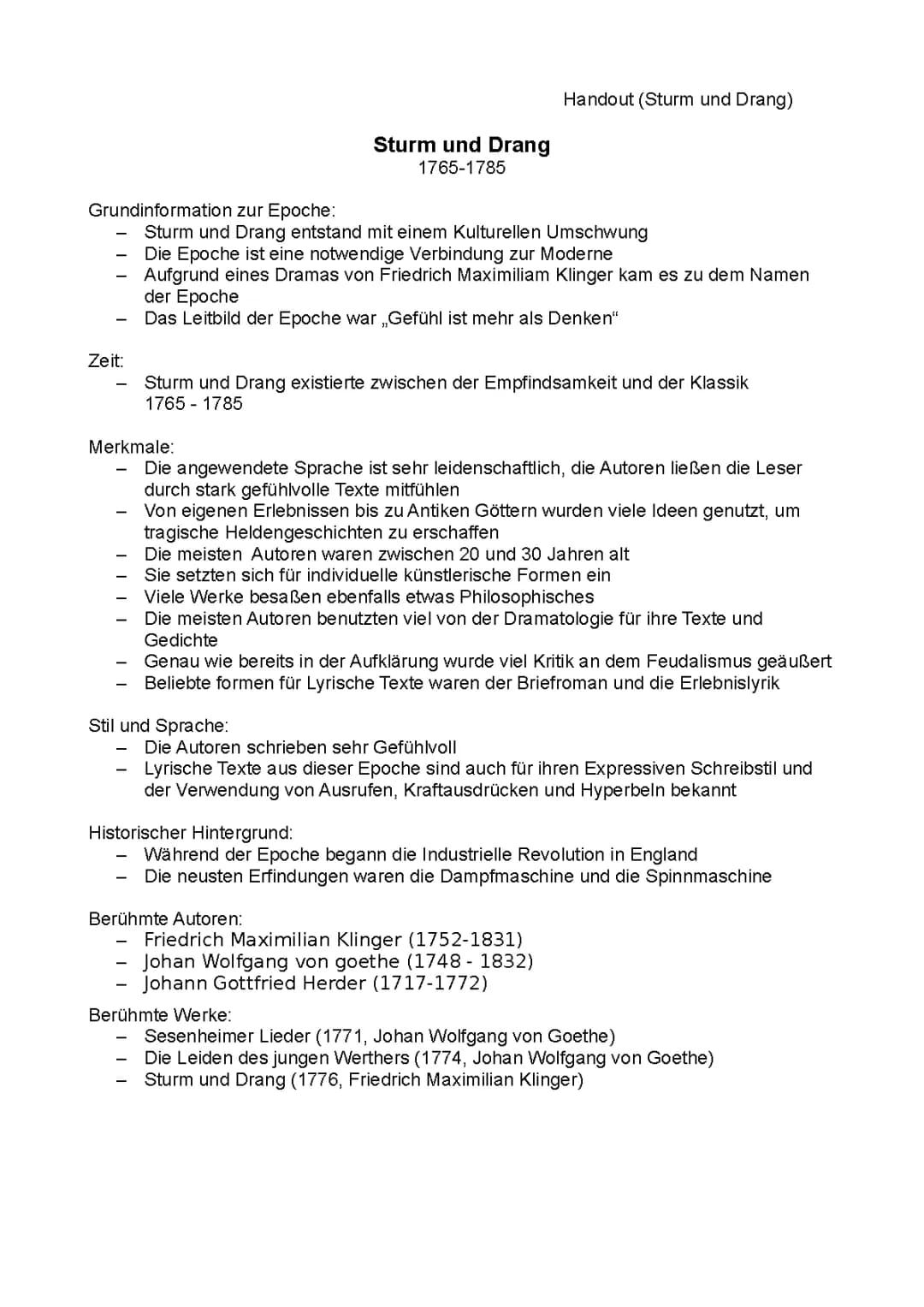 Epoche Sturm und Drang 
