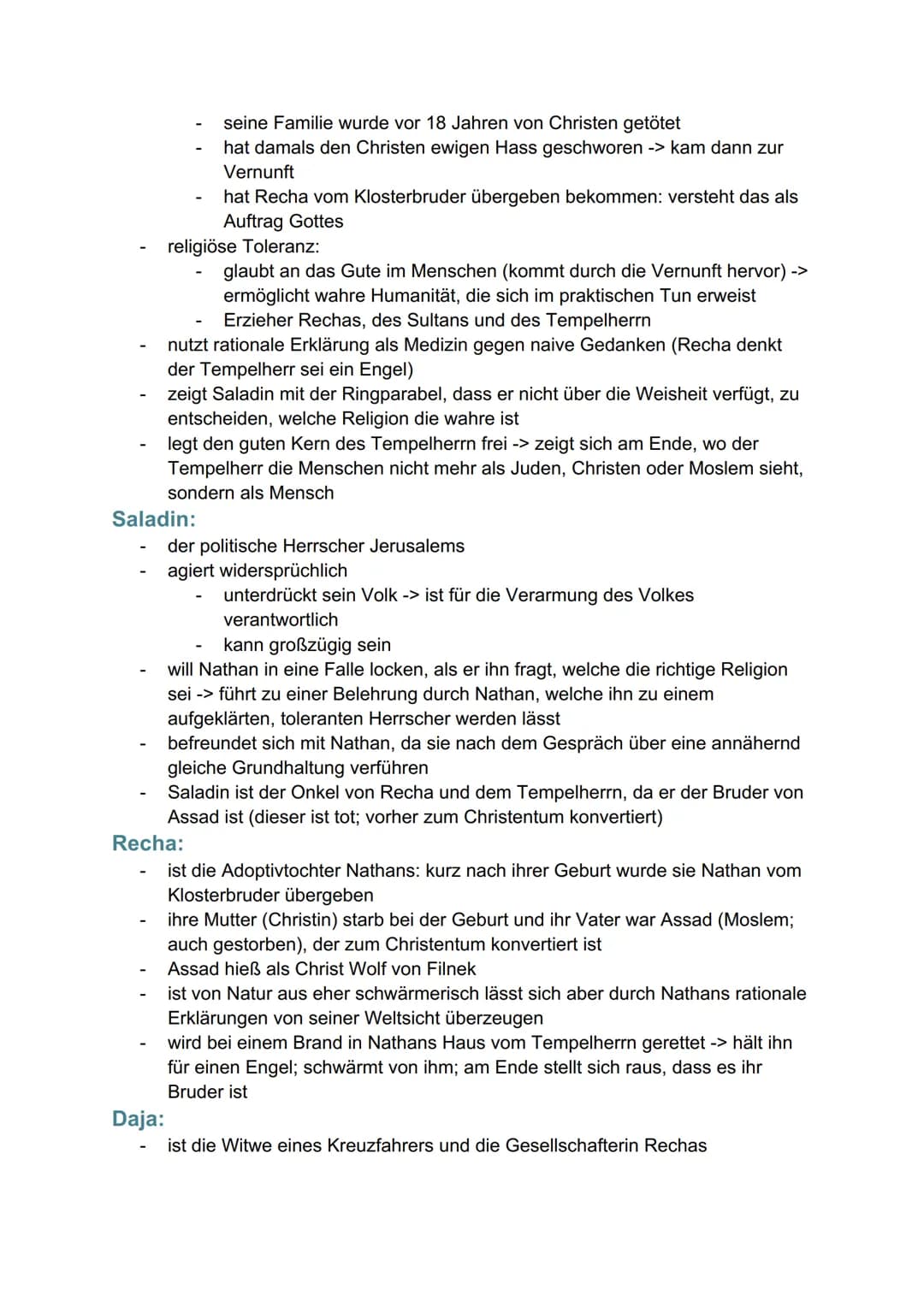 "Nathan der Weise" - Gotthold Ephraim Lessing
Handlungszusammenfassung:
Thema:
In dem Drama "Nathan der Weise" fasst Lessing in einer Art vo