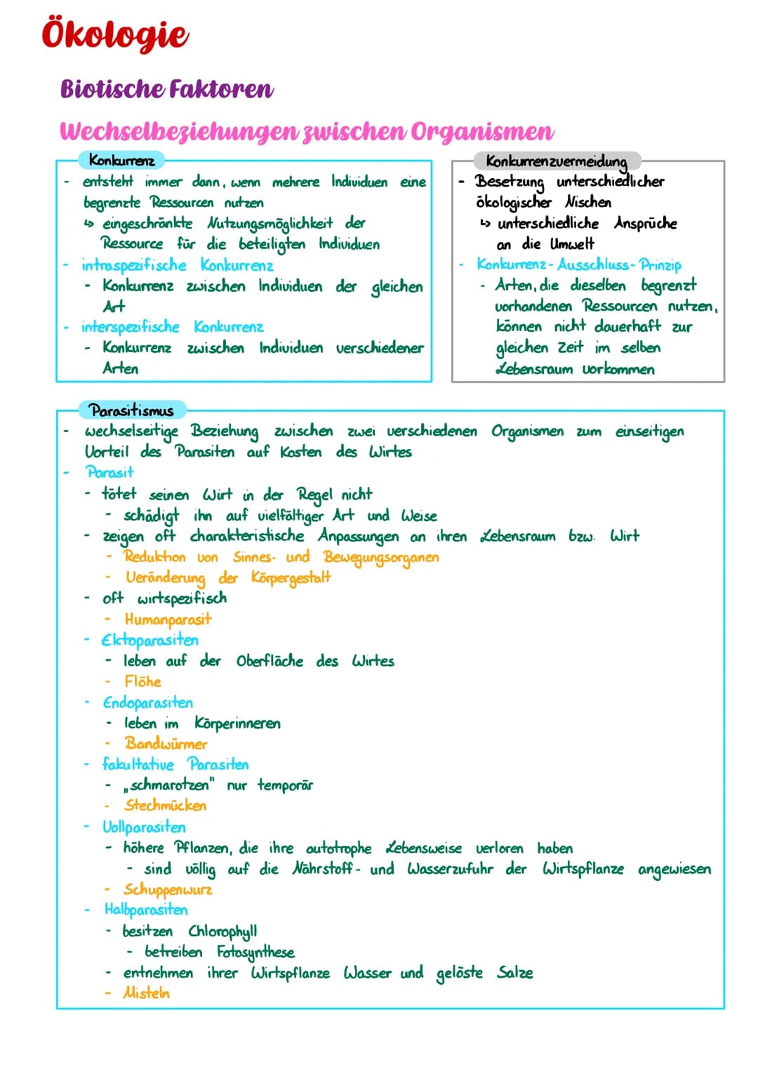 Ökologie
Biotische Faktoren
Wechselbeziehungen zwischen Organismen
Konkurrenz
entsteht immer dann, wenn mehrere Individuen eine
begrenzte Re