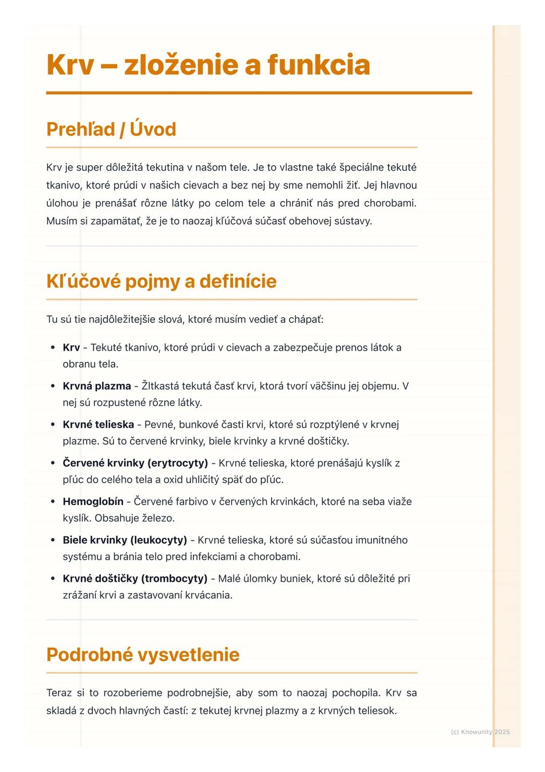 # Krv - zloženie a funkcia

Prehľad / Úvod

Krv je super dôležitá tekutina v našom tele. Je to vlastne také špeciálne tekuté
tkanivo, ktoré 