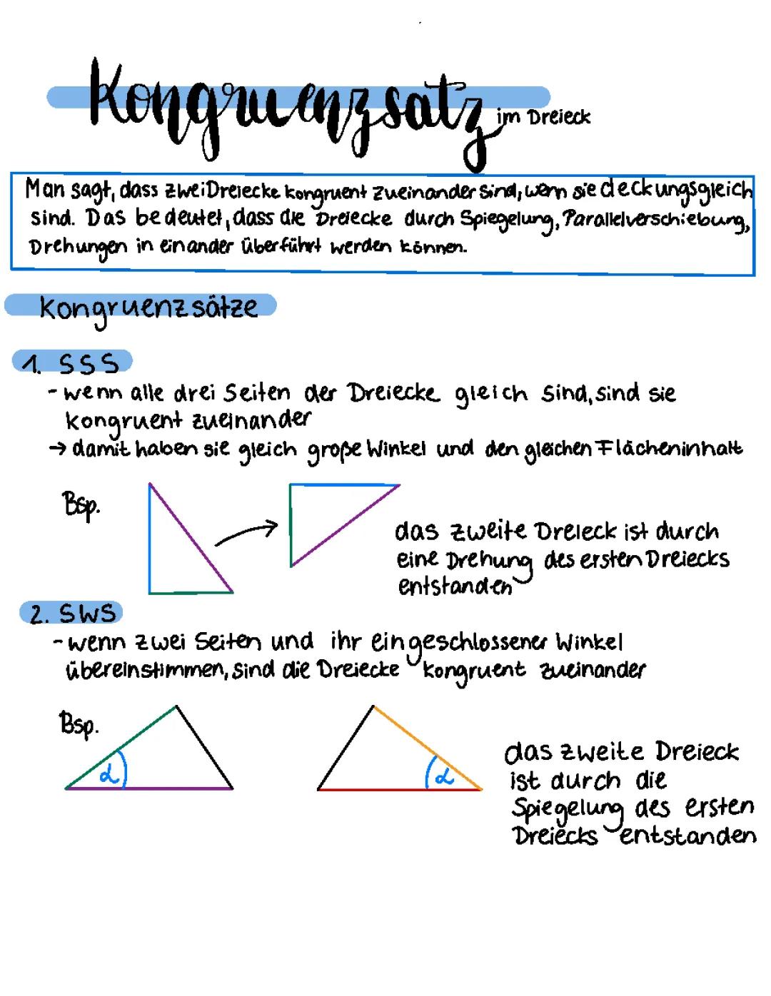 Kongruenzsätze Dreieck PDF: SSS, SWS, und WSW leicht erklärt