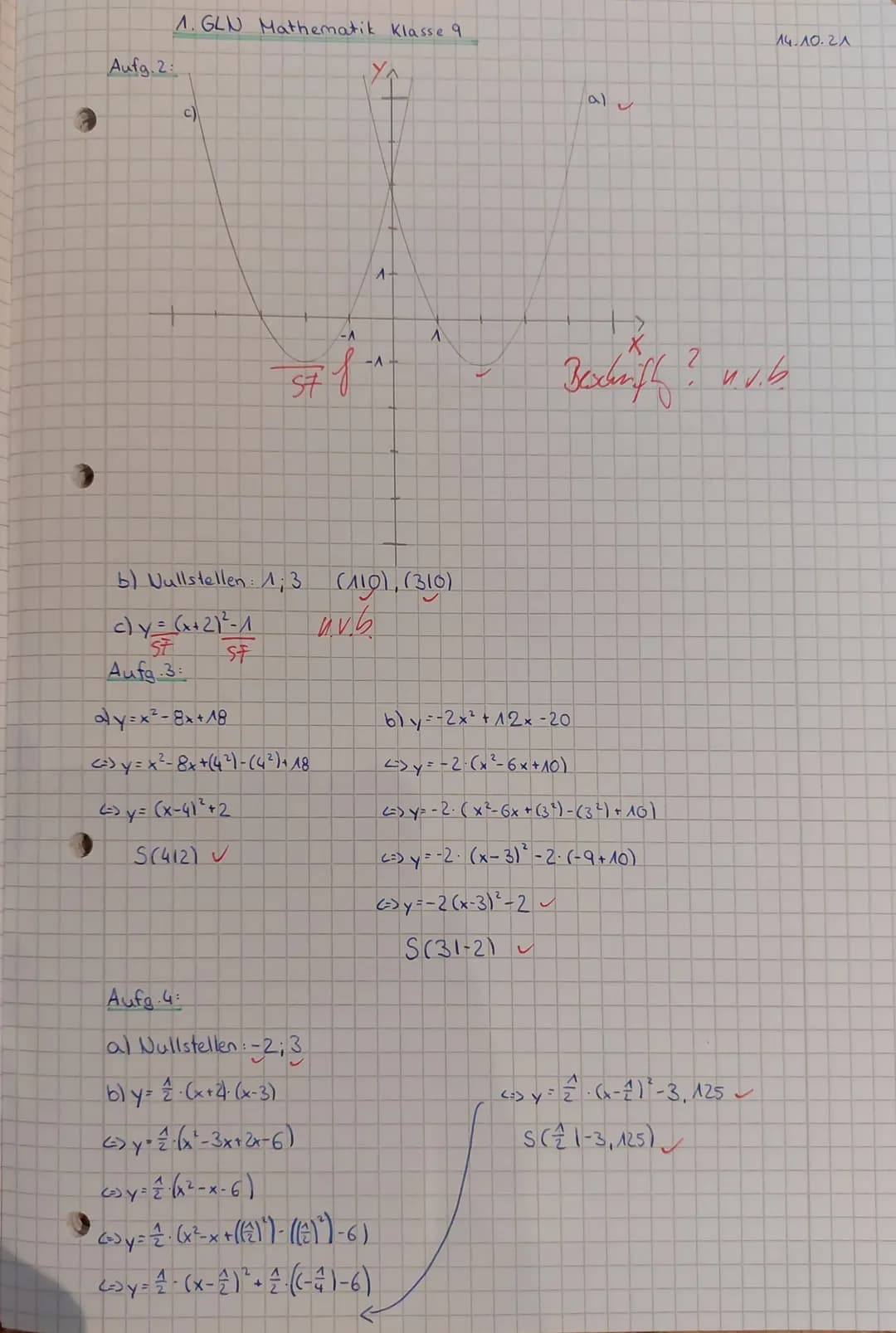 9N
1. Großer Leistungsnachweis in Mathematik
Name:
Aufgabe 1: In der rechten
Abbildung siehst du drei
Parabeln
in
einem
Koordinatensystem. G