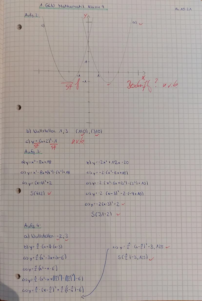 9N
1. Großer Leistungsnachweis in Mathematik
Name:
Aufgabe 1: In der rechten
Abbildung siehst du drei
Parabeln
in
einem
Koordinatensystem. G