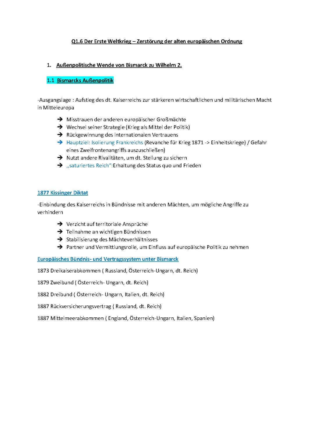 Erster Weltkrieg- Lernzettel LK