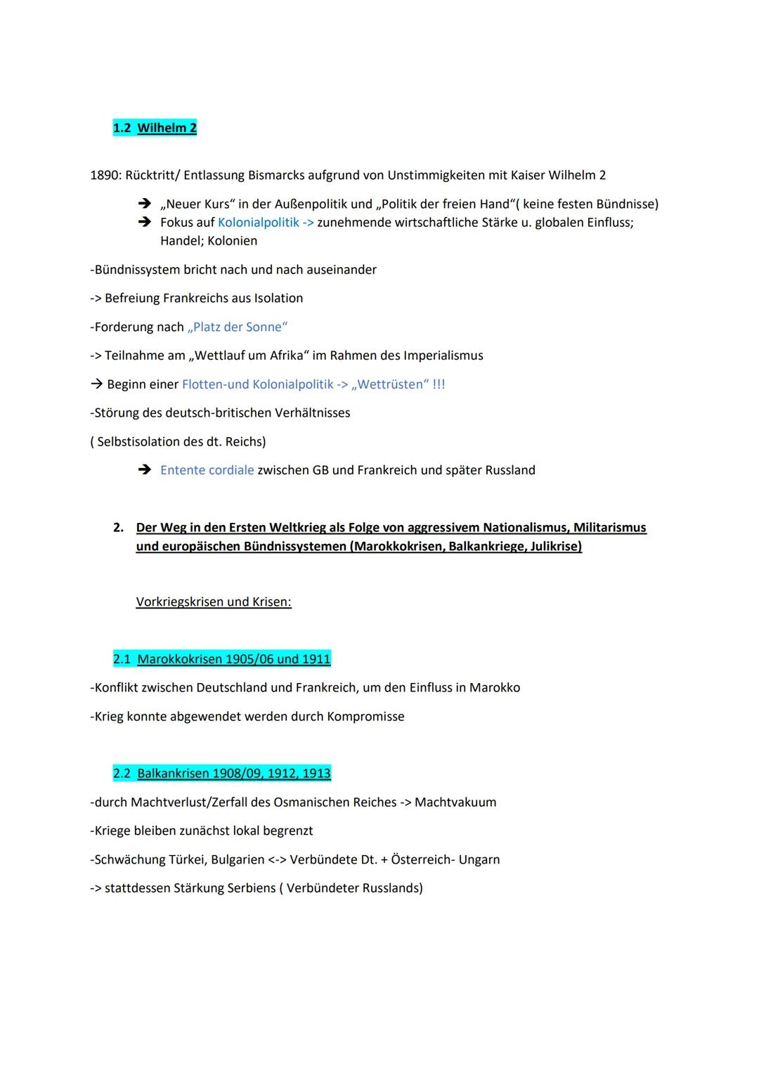 Q1.6 Der Erste Weltkrieg - Zerstörung der alten europäischen Ordnung
1. Außenpolitische Wende von Bismarck zu Wilhelm 2.
1.1 Bismarcks Außen