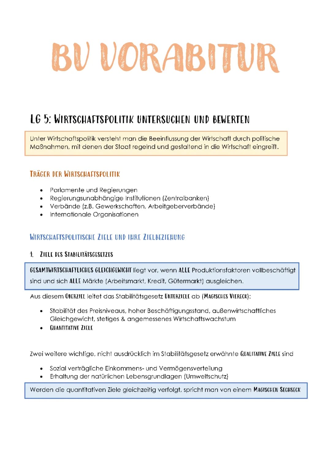 Wirtschaftspolitik: Verstehen und Bewerten von Zielen des Stabilitätsgesetzes und außenwirtschaftlichem Gleichgewicht