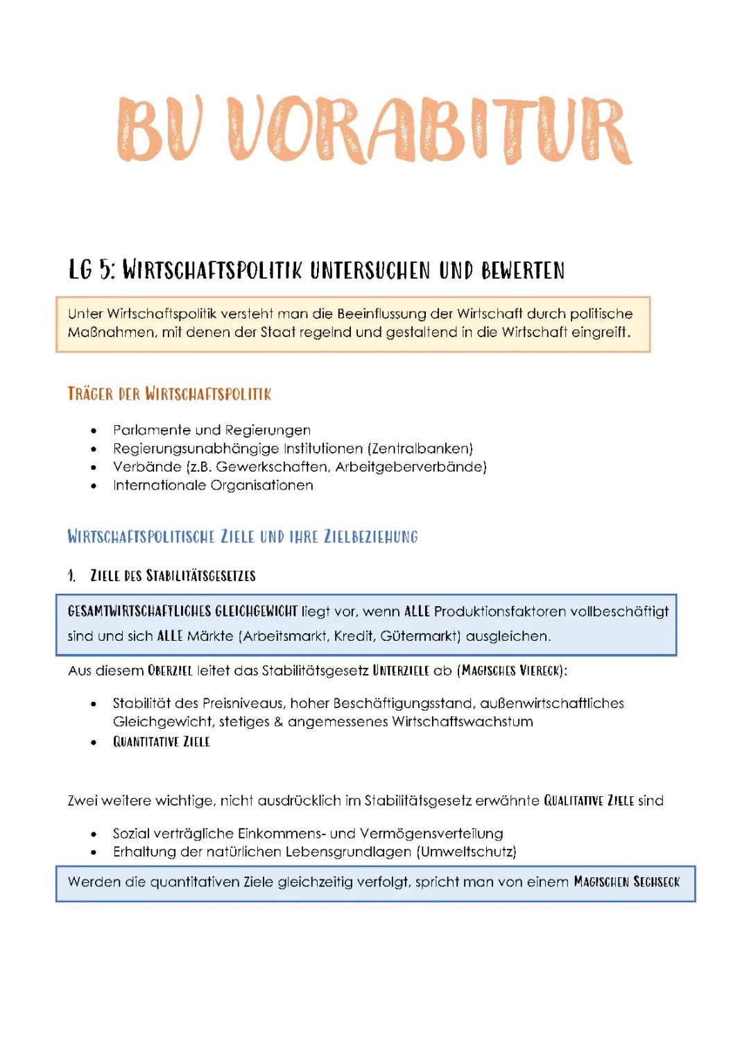 Wirtschaftspolitik: Verstehen und Bewerten von Zielen des Stabilitätsgesetzes und außenwirtschaftlichem Gleichgewicht