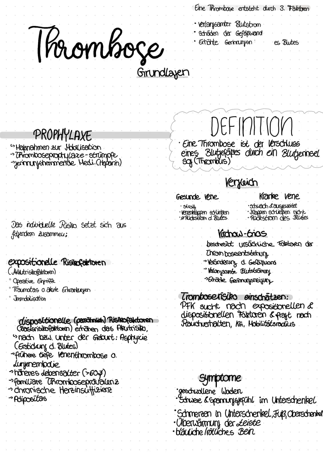 Thrombose
PROPHYLAXE
"Maßnahmen zur Mobilisation
→ Thromboseprophylaxe-strumpfe.
-Jeninnungshemmende. Medi. (Heparin)
Das individuelle Risik