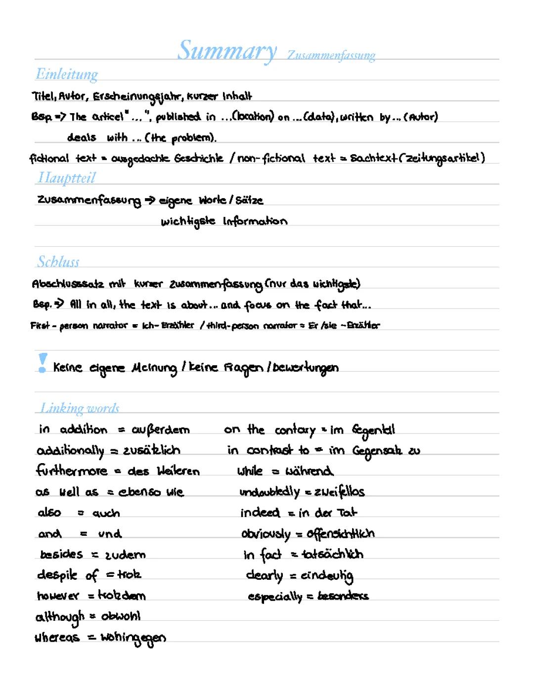 Summary schreiben 
