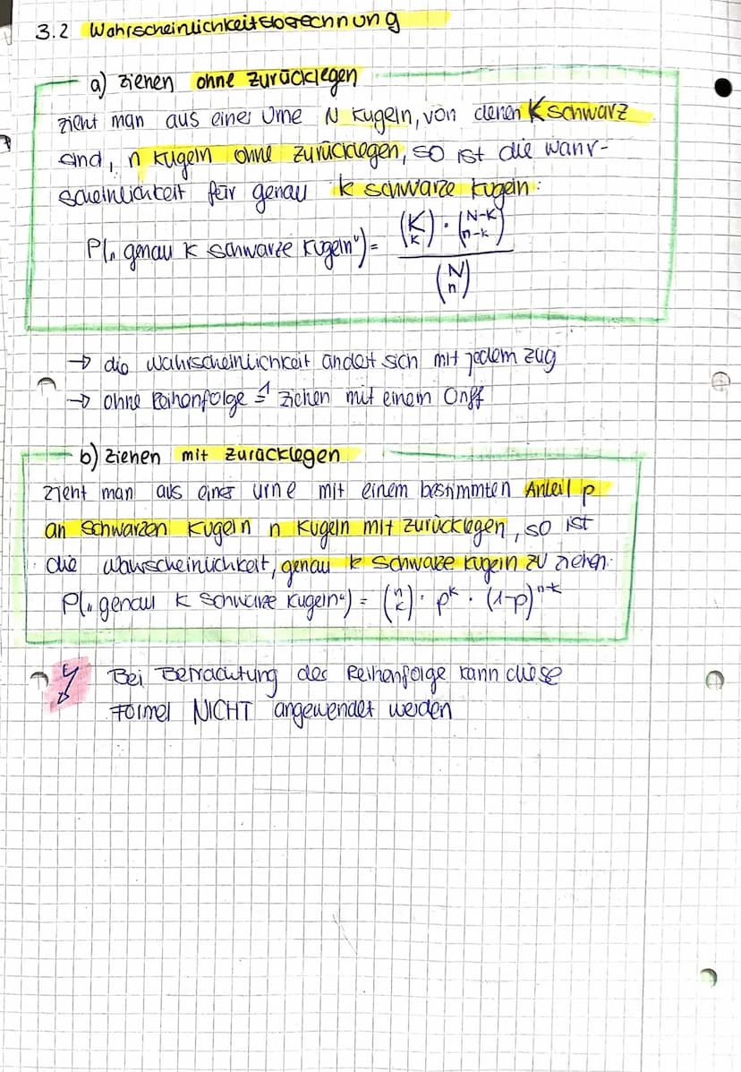 by
3.2 Wahrscheinlichkeit sborechnung
a) zienen ohne Zurücklegen.
zieht man aus einer Ure N Kugein, von denen schwarz
and, n kugeln ohne zur