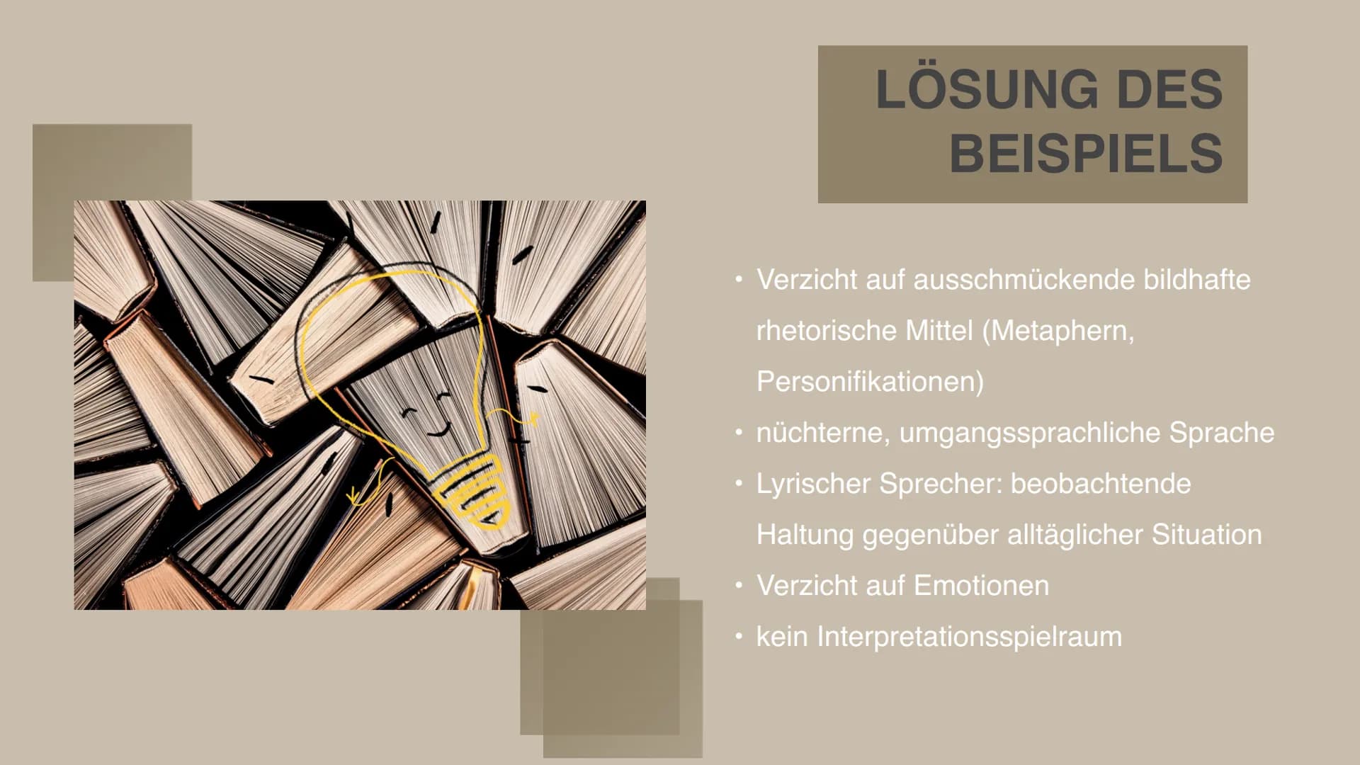 Die Neue
Sachlichkeit 04
05
06
03
01
02
INHALTSVERZEICHNIS
KONTEXT
?
DEFINITION
THEMEN
LITERATUR
AUTOREN UND
IHRE WERKE
31
BEISPIEL Beispiel