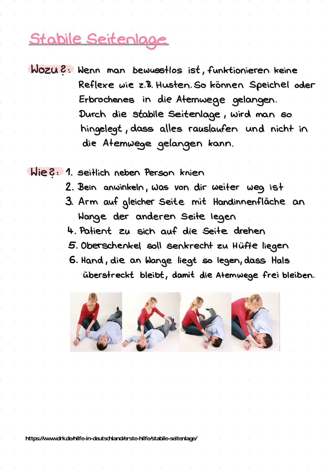 Erste Hilfe
Hilflose Person gefunden:
1. Notruf absetzen (112)
2. BAP überprüfen
Ja
B: Bewusstsein
A: Atmung
P: Puls
Bewusstsein überprüfen: