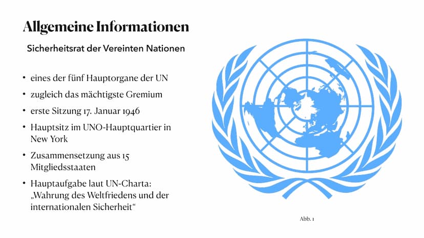 UN-Sicherheitsrat
Maria Gryn Allgemeine Informationen
• Aufbau und Struktur
●
●
●
●
Inhaltsverzeichnis
Arbeitsweise
Möglichkeiten zur Konfli