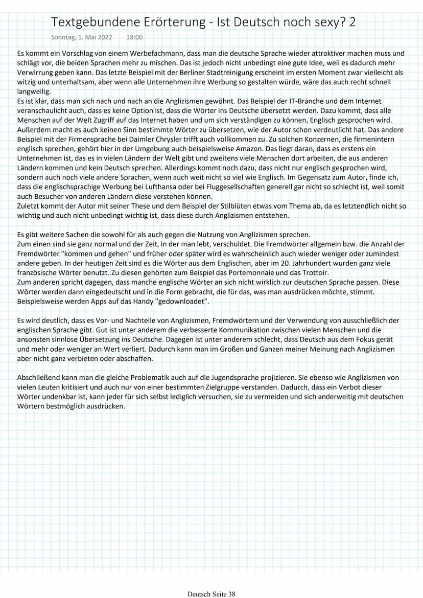 Textgebundene Erörterung - Ist deutsch noch sexy? 1
Sonntag, 1. Mai 2022 18:00
Der Zeitungsartikel "Ist deutsch noch sexy?" von Alexander Re