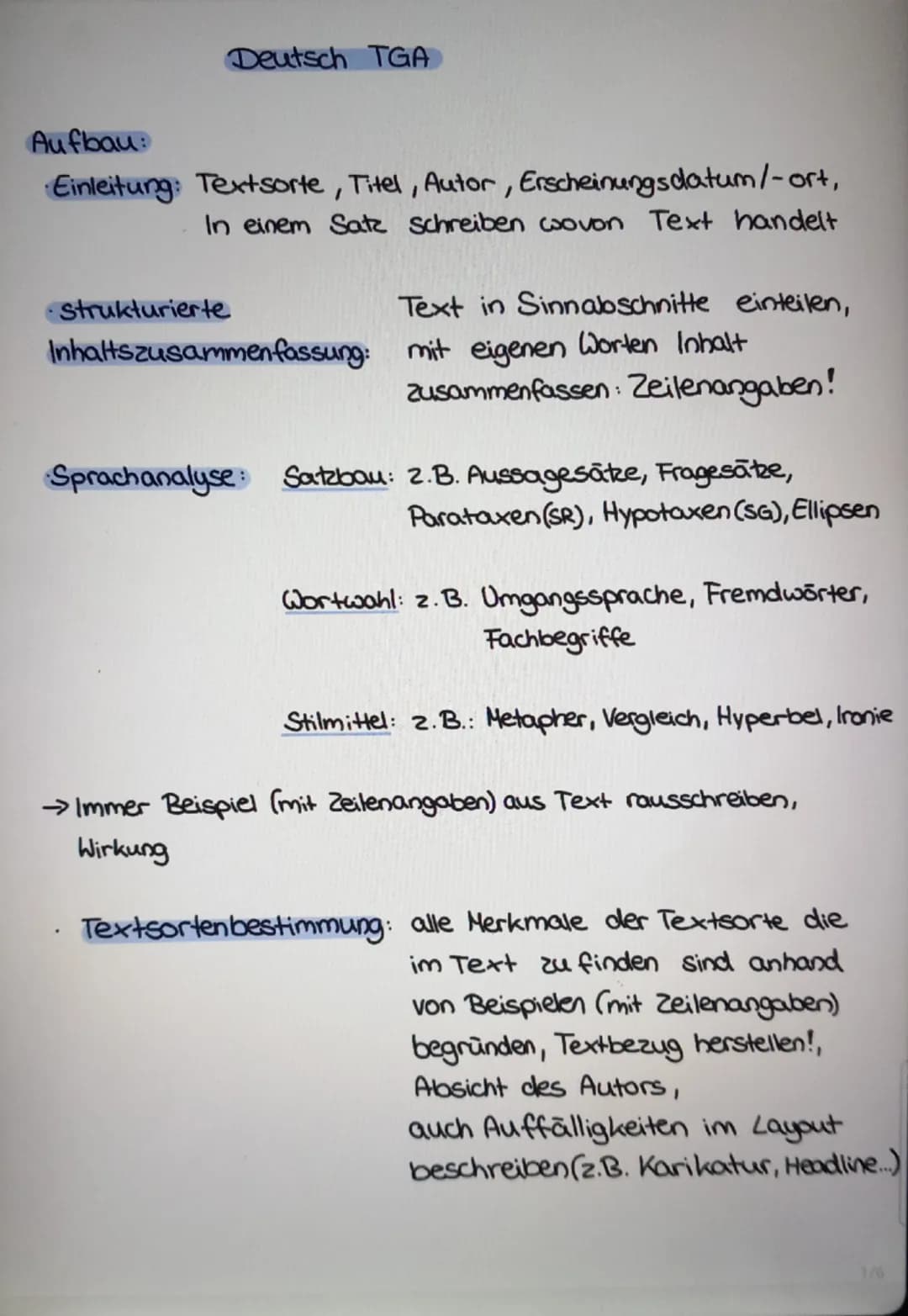 Aufbau:
Deutsch TGA
Einleitung: Textsorte, Titel, Autor, Erscheinungsdatum/-ort,
In einem Satz Schreiben wovon Text handelt
•Strukturierte
T