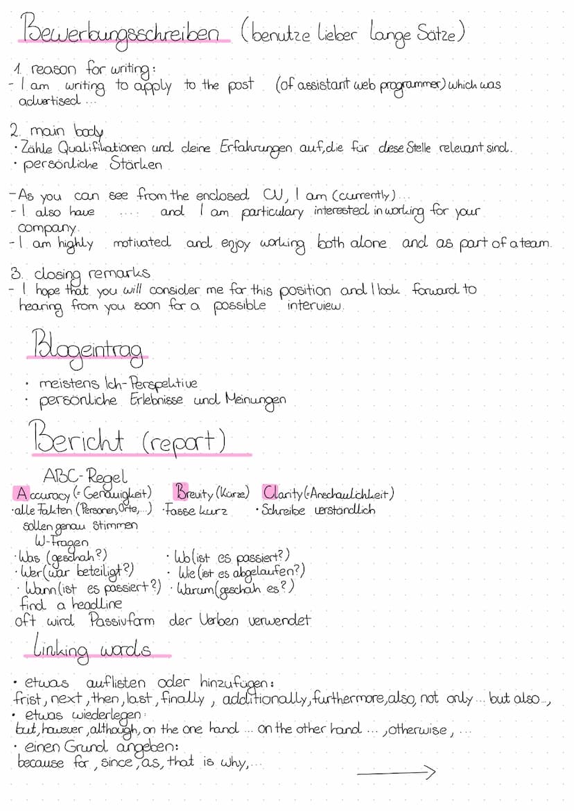 writing
1. Wie beginne ich?
Hache eine Gliederung erstmal.
introduction/beginning
main part
conclusion /ending
2. Versuche zu jedem Punkt dr