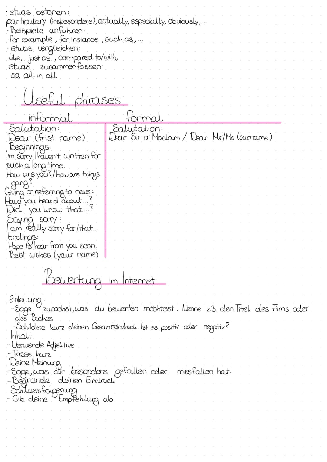 writing
1. Wie beginne ich?
Hache eine Gliederung erstmal.
introduction/beginning
main part
conclusion /ending
2. Versuche zu jedem Punkt dr
