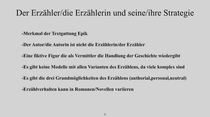 Die drei Erzählperspektiven Das neutrale Erzählen
2
-Beschreibt, was äußerlich wahrnehmbar ist
-Wertet/kommentiert nicht
-Kennt Charakterisi