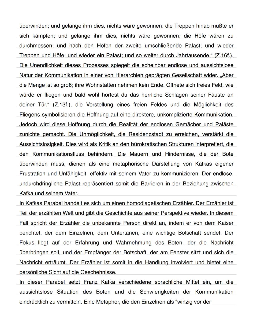 Kafka - Eine kaiserliche Botschaft
In der Parabel "Eine kaiserliche Botschaft" von Franz Kafka steht ein Bote im
Mittelpunkt, der eine Nachr