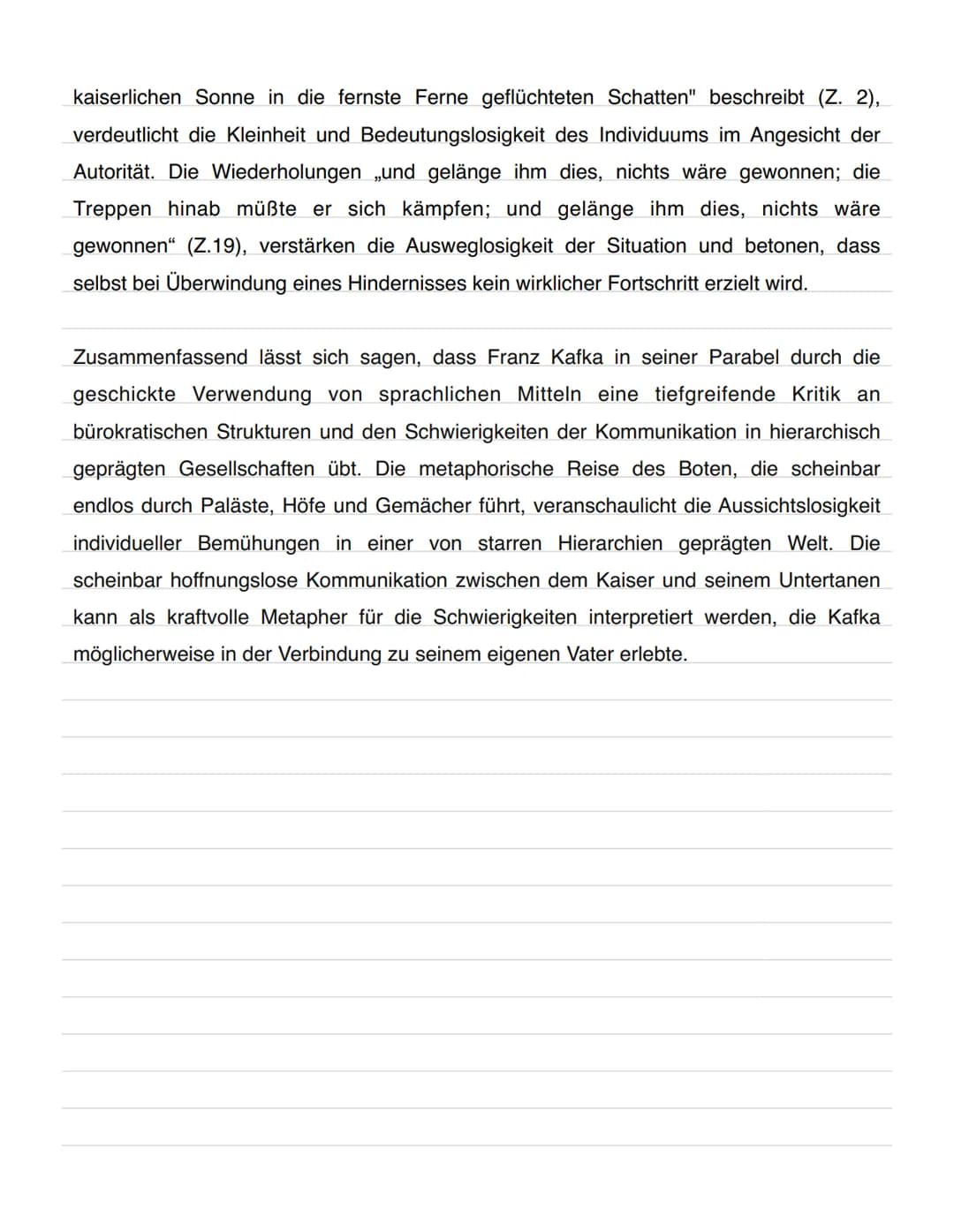 Kafka - Eine kaiserliche Botschaft
In der Parabel "Eine kaiserliche Botschaft" von Franz Kafka steht ein Bote im
Mittelpunkt, der eine Nachr