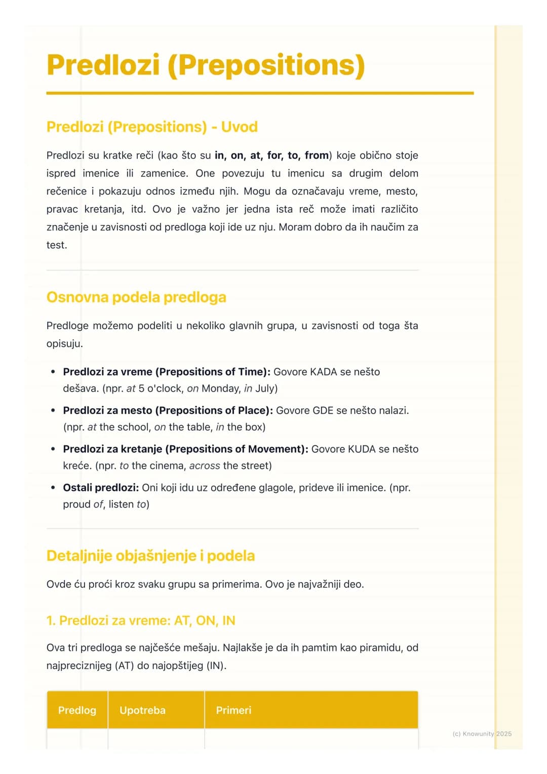 # Predlozi (Prepositions)

Predlozi (Prepositions) - Uvod

Predlozi su kratke reči (kao što su in, on, at, for, to, from) koje obično stoje
