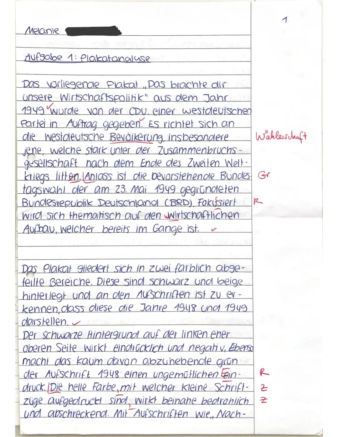12_1: KA No. 1
Name: Melanie
Bitte daran denken (Abzug von VP):
Notizen/Konzept erstellen
✓Sinnhafte Absätze machen
1) Analysieren Sie das v