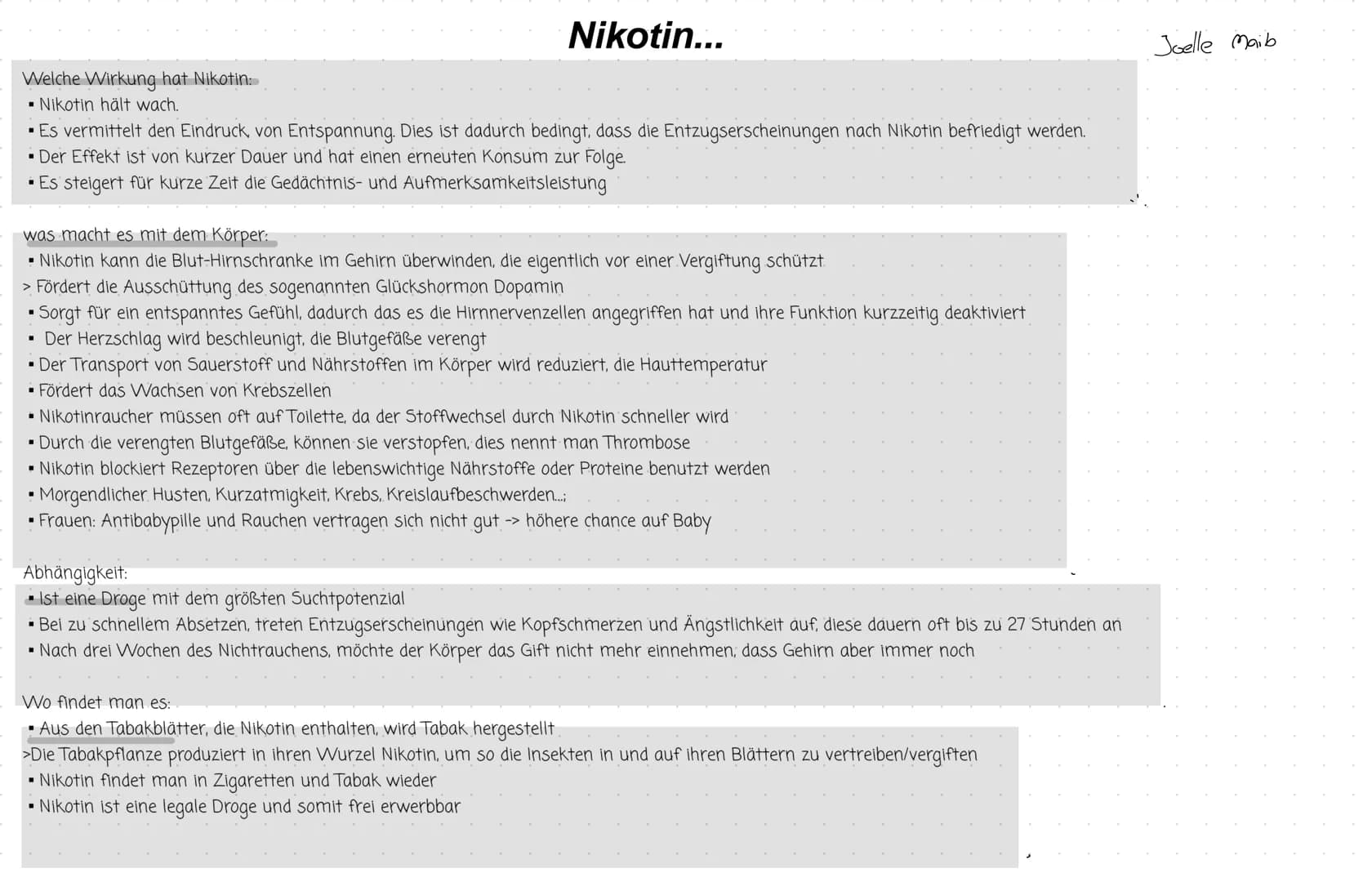 Welche Wirkung hat Nikotin:
▪ Nikotin hält wach.
▪ Es vermittelt den Eindruck, von Entspannung. Dies ist dadurch bedingt, dass die Entzugser