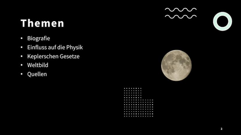 Kepler
Keplerschen Gesetze
O Themen
Biografie
Einfluss auf die Physik
Keplerschen Gesetze
Weltbild
Quellen
●
●
●
●
O
2 Biografie
Johannes Ke