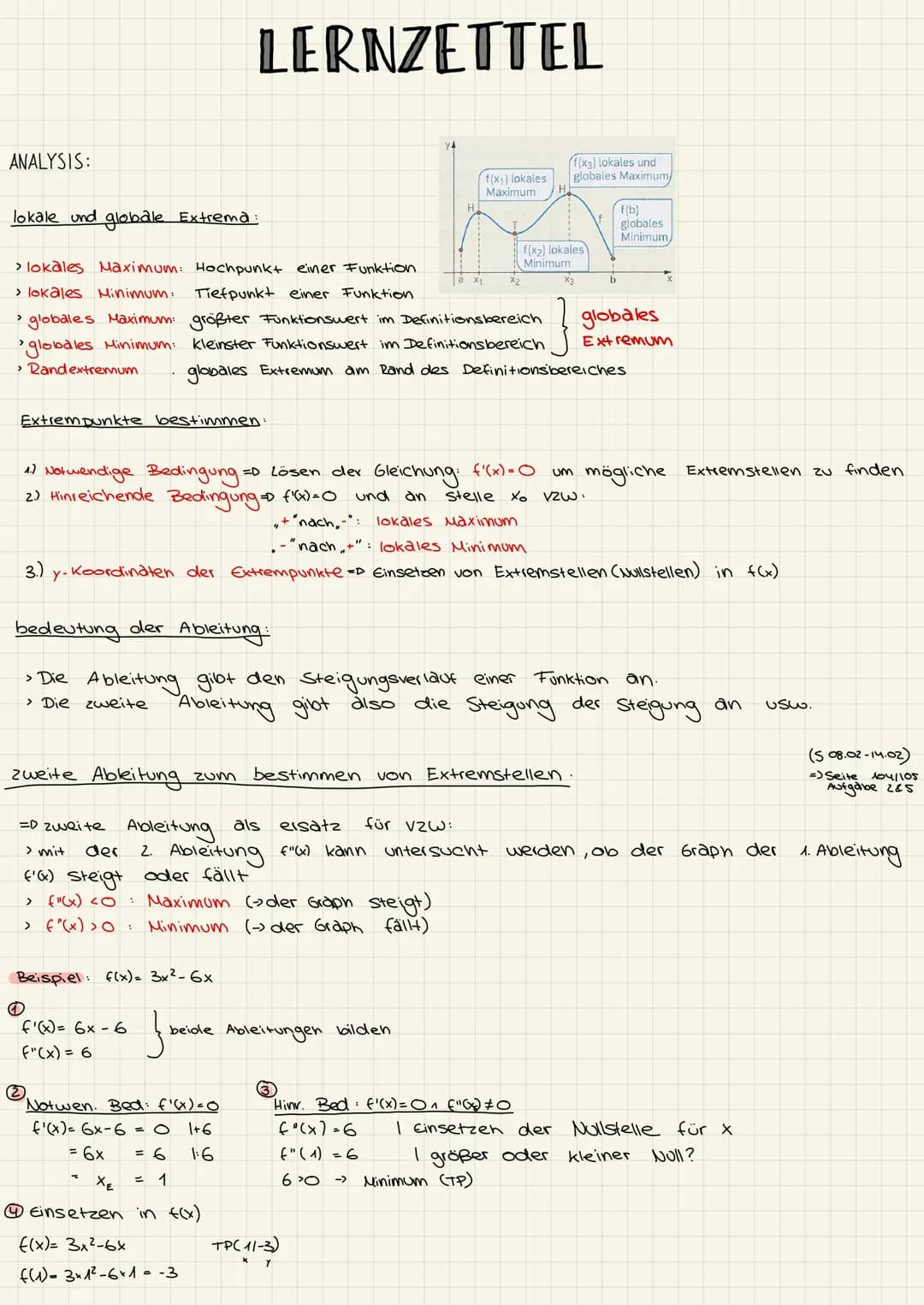 ANALYSIS:
Extrempunkte bestimmen.
1.) Notwendige Bedingung: =D Lösen der Gleic
Gleichung:
2.) Hinreichende Bedingung =D f'(x) = 0 und an
lok
