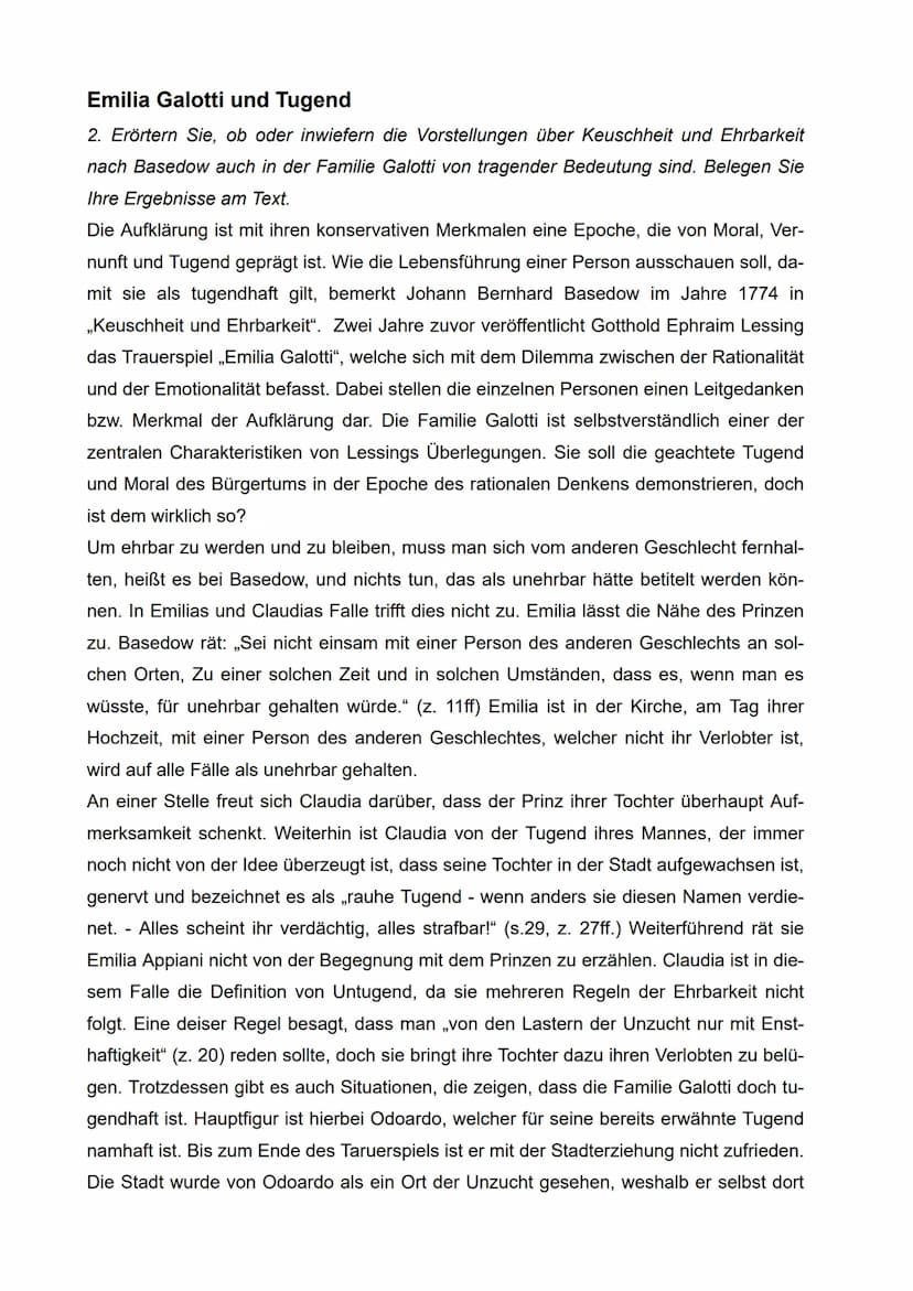 Basedow: Keuschheit und Ehrbarkeit
05.02.2021
1. Fassen Sie die zentralen Aussagen des Textes "Keuschheit und Ehrbarkeit" zusam-
men und erl