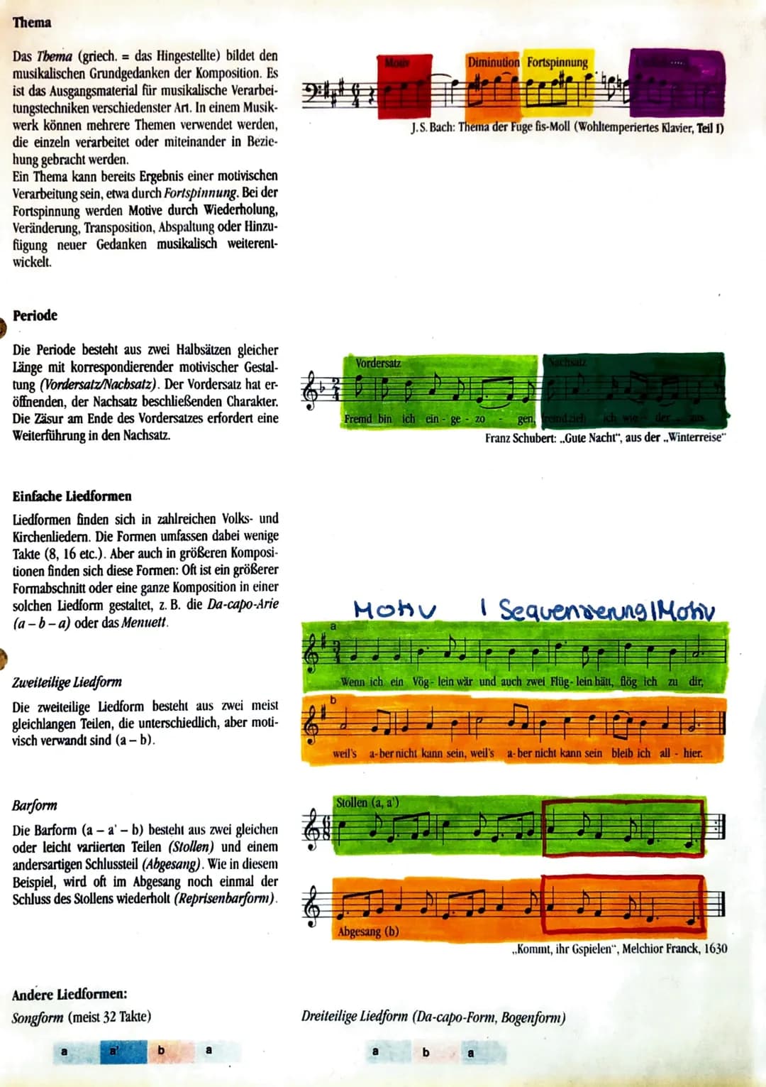 Motiv und Thema
Das Motiv und seine Verarbeitung
Ein Motiv ist die kleinste musikalisch sinnvolle Einheit; aus ihm kann
sich das weitere Ges