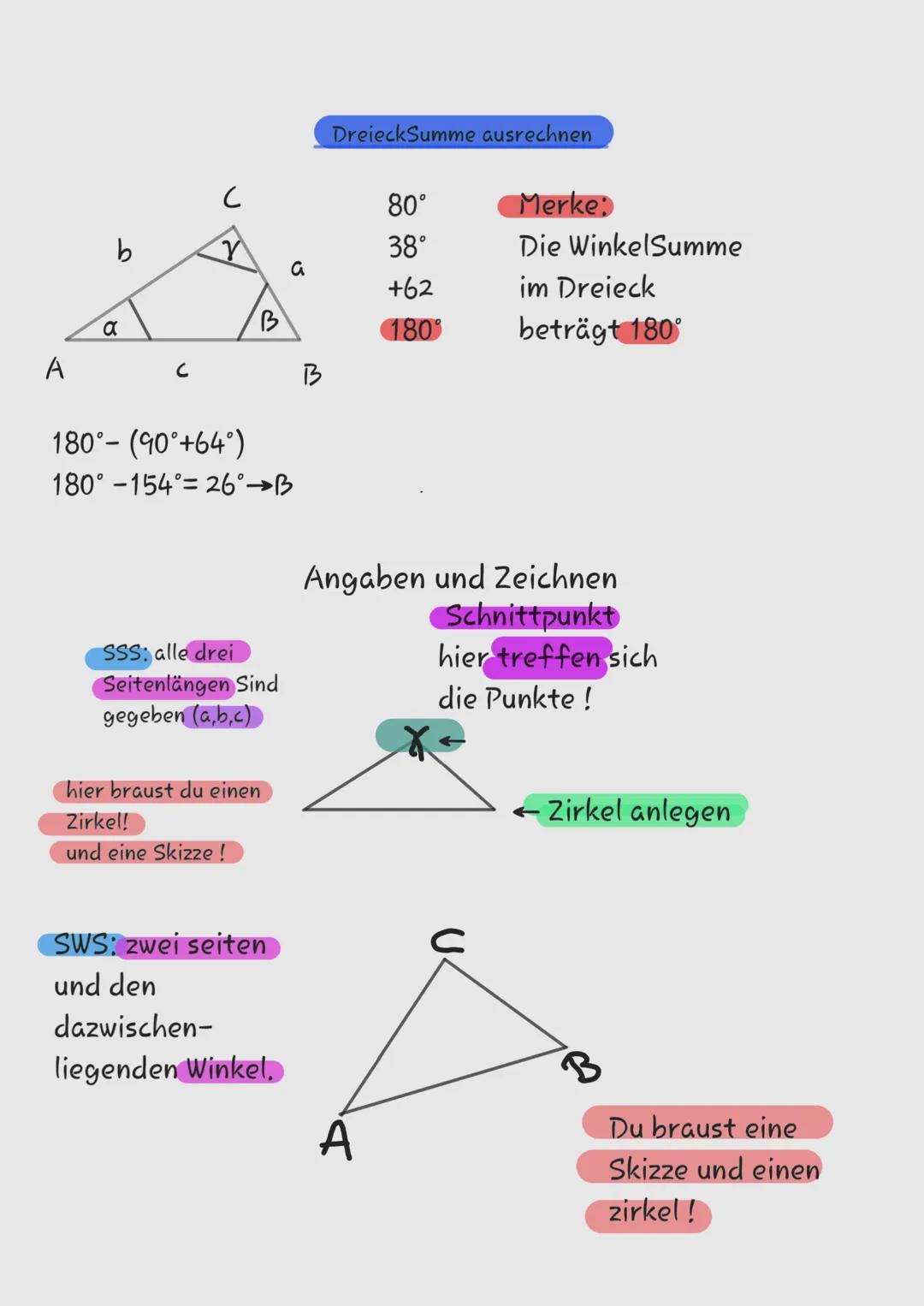 Dreiecke unterscheiden
An ihrer Seitenlange oder/und Winkel unterscheiden
a) Unregelmäßiges Dreieck
A
b) Gleichschekliges Dreieck
c)Gleiseit