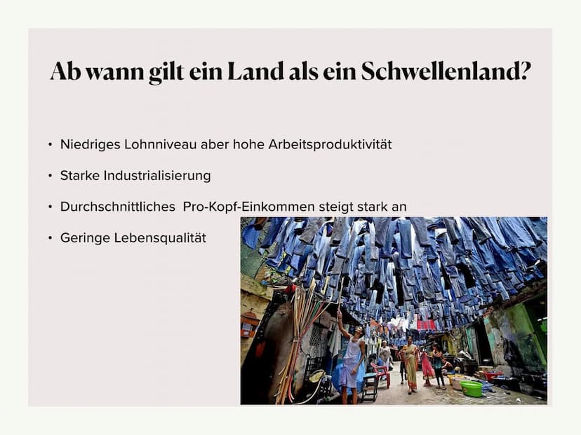 Entwicklungsländer-
Schwellenländer-
Industrieländer • Ab wann gilt ein Land als Entwicklungsland?
Ab wann gilt ein Land als Schwellenland?
