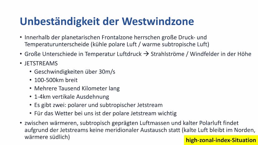 KALT
WARM
Außertropische Zirkulation Außertropische Westwindzone
• befindet sich in der planetarischen Frontalzone
zwischen etwa 30° und 60°