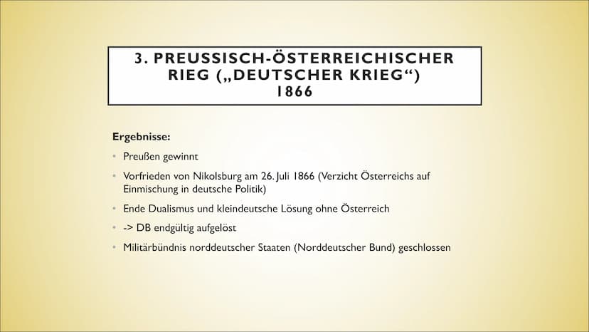 DIE EINIGUNGSKRIEGE
DEUTSCHLANDS UNTER OTTO VON
BISMARCK ●
●
●
●
●
●
1.Ausgangslage
2. Deutsch-Dänischer Krieg
3. Preußisch-Österreichischer