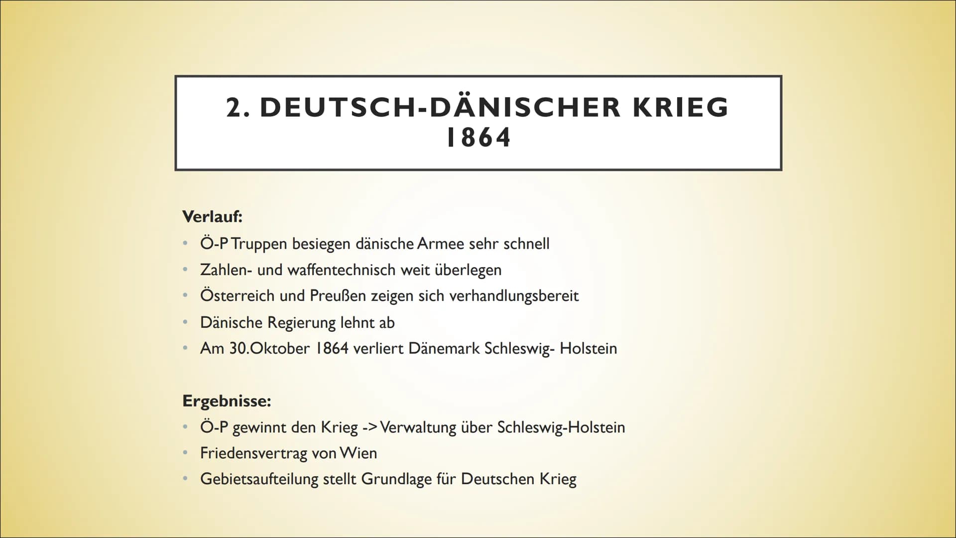 DIE EINIGUNGSKRIEGE
DEUTSCHLANDS UNTER OTTO VON
BISMARCK ●
●
●
●
●
●
1.Ausgangslage
2. Deutsch-Dänischer Krieg
3. Preußisch-Österreichischer